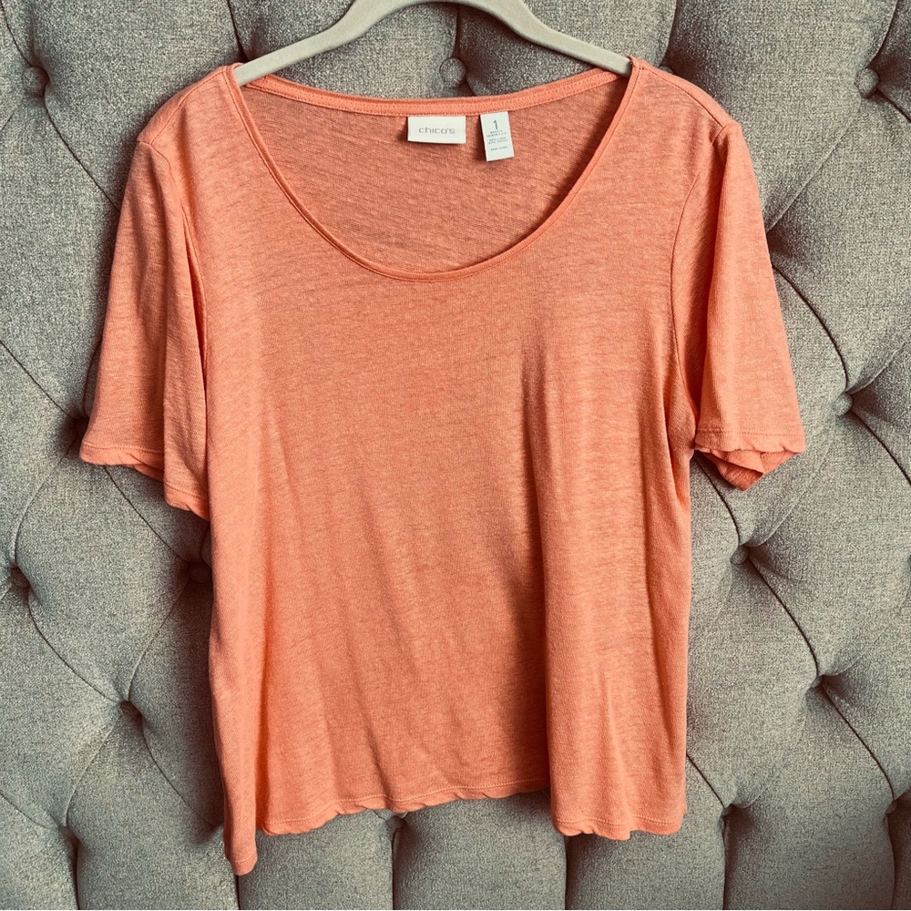 Chico's Peach Sparkly tencel linen Short Sleeve Tee size 1
